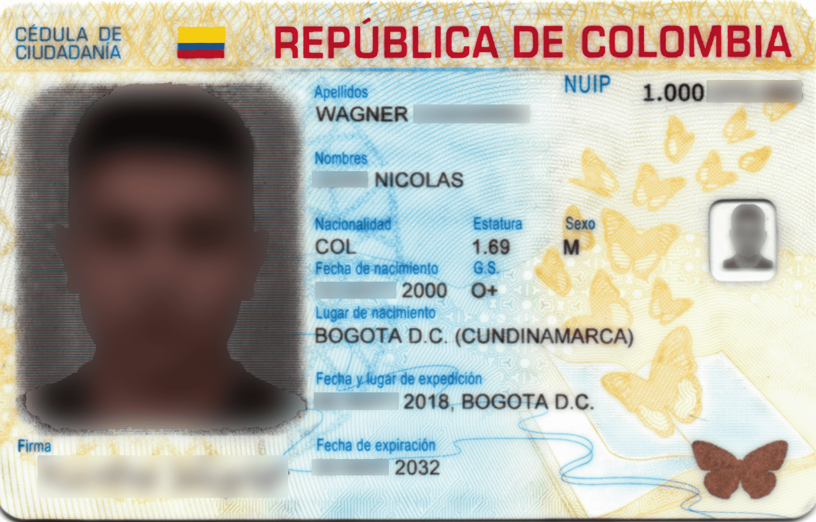 Documento de Identidad de Colombia 2020 anverso